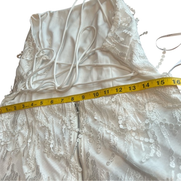 LULUS Making Magic White Fringe Lace-Up Mini  Dress Size XL NWT Party Cocktail - Picture 7 of 8